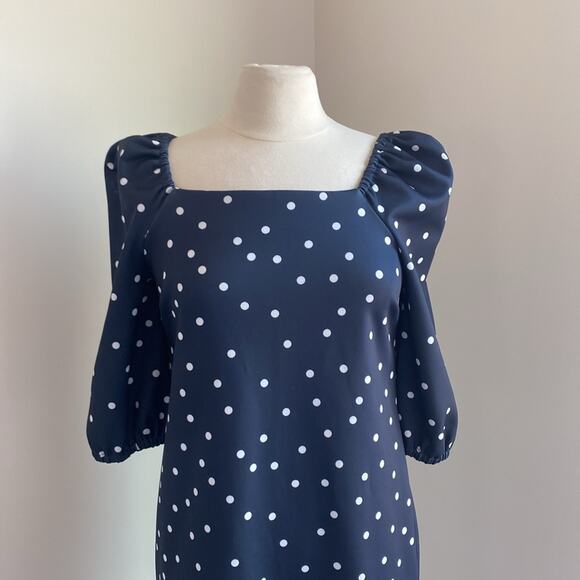 ASOS Puff Sleeve Dress Womens Sz 6 Navy Polka Dot Square Neck Mini - Picture 3 of 7